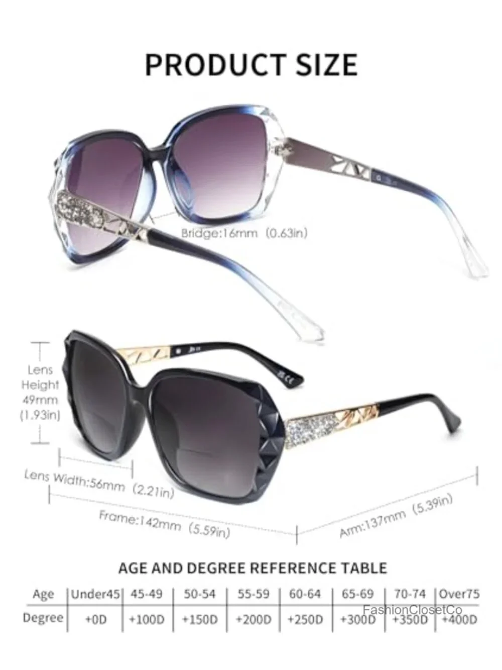Bifocal Reading Sunglasses for Women Oversized Square Sun Readers UV400